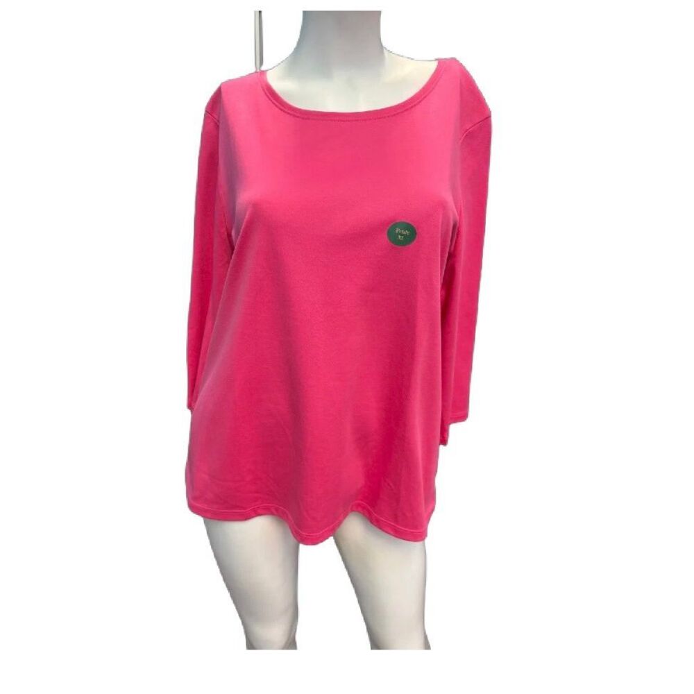 LL Bean Pink Scoop Neck 3/4 Sleeve Top Women’s Size XL Petite NEW TAGS